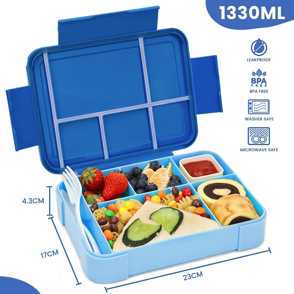 Bugucat Brotdose Kinder mit Fächern 1330ML 2 Set,Lunchbox Kinder Bento Box Auslaufsicher mit 6 Fäche