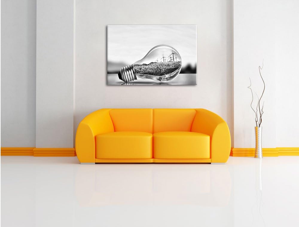 Pixxprint Glühbirne mit Ozean und Leuchtturm als Leinwandbild/Grösse: 100x70 / Wandbild/Kunstdruck/f