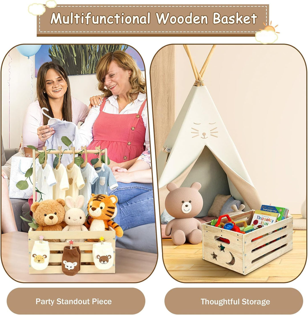 Babyshower-Kiste aus Holz mit Kleiderbügeln, Mond und Sternen – Personalisierte Geschenkbox für werd
