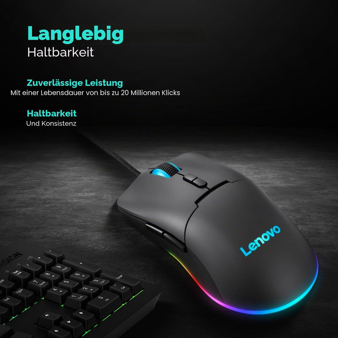 Lenovo M210 RGB Gaming-Maus (7 Tasten, RGB-Licht mit 3 Zonen, 8000 DPI, 300 IPS, 35 G, 1000 Hz), Sch