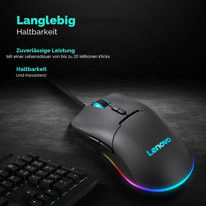 Lenovo M210 RGB Gaming-Maus (7 Tasten, RGB-Licht mit 3 Zonen, 8000 DPI, 300 IPS, 35 G, 1000 Hz), Sch