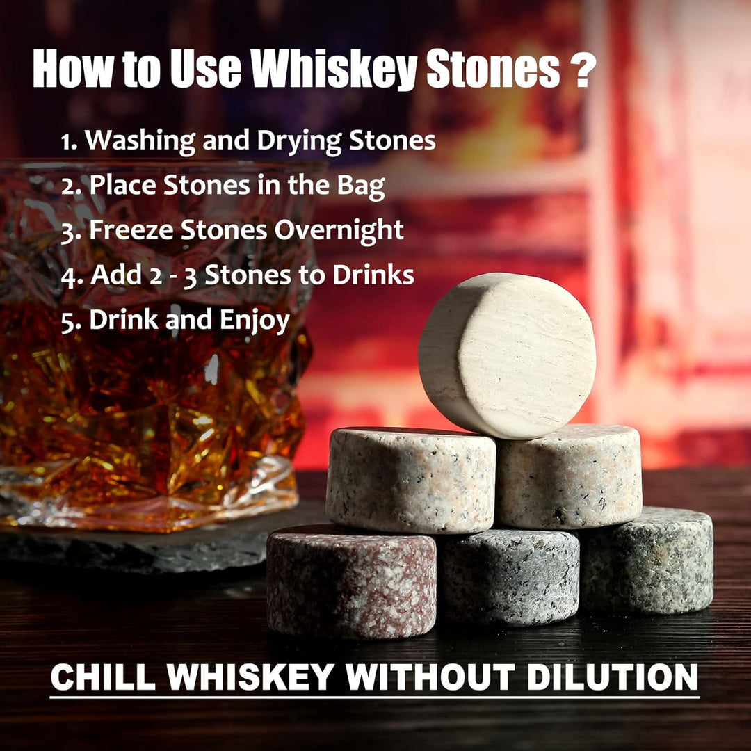 Whisky Stones and Glasses Gift Set, Whisky Rocks Chilling Stones in Handmade Wooden Box - Cool Drink