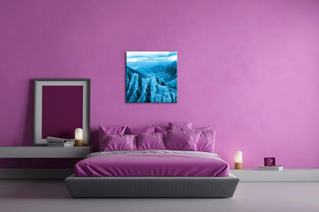 deyoli Gebirgspass in Hawaii Format: 70x70 Effekt: Monocrome Blau als Leinwandbild, Motiv fertig ger