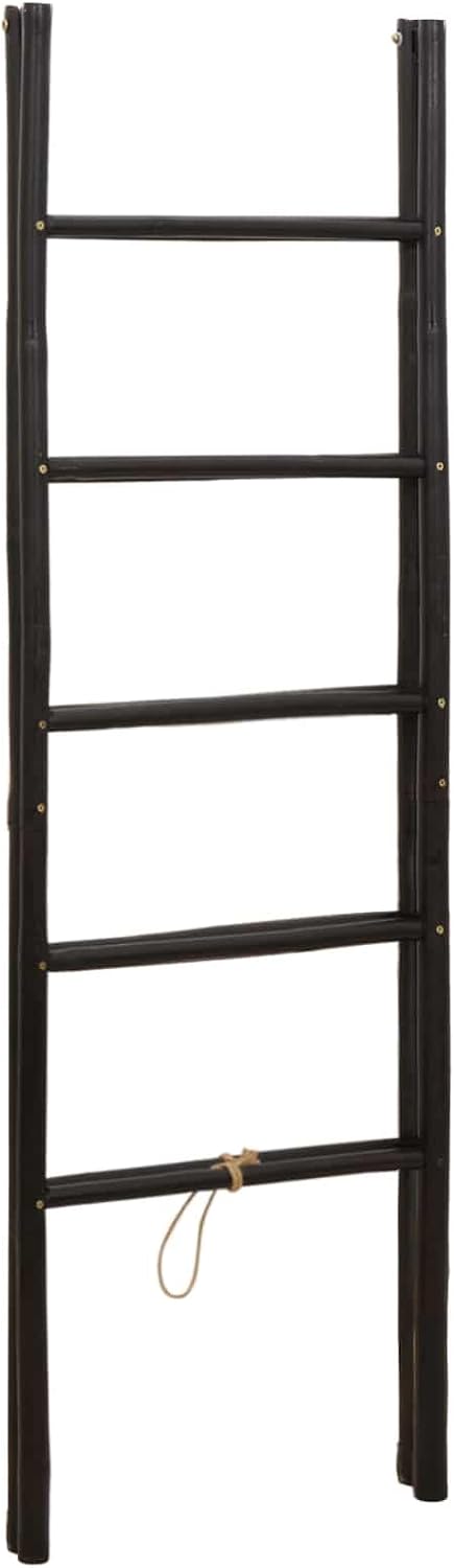 vidaXL Doppel-Handtuchleiter Schwarz 50 x 50 x 159 cm Bambus, freistehender Handtuchhalter, Badezimm