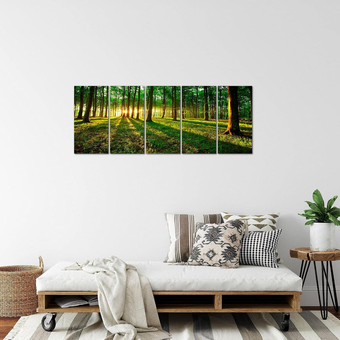 Runa Art Bild Wald Landschaft Wandbilder auf Vlies Leinwand 5 Teilig Wanddekoration Schlafzimmer Woh