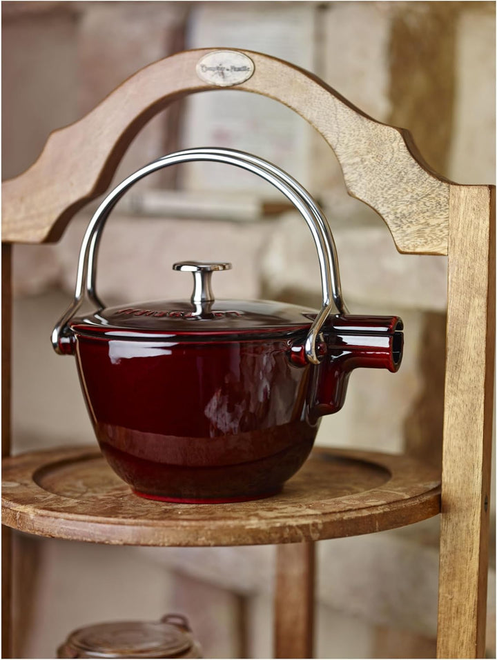 Staub 1650087 Teekanne/Wasserkessel, rund 16,5 cm, 1,15 L mit mattschwarzer Emaillierung Im Inneren