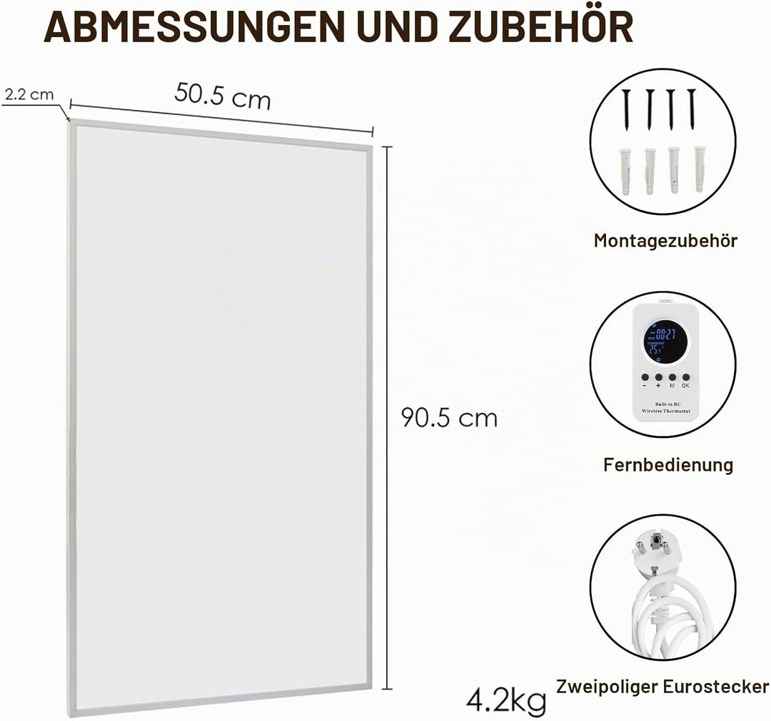Infrarotheizung Bild 600W - Schnellwärmend in 1-3 Min. - Energieeffizient mit Überhitzungsschutz - F