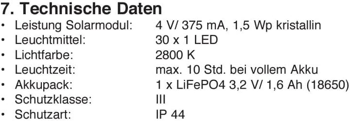 Esotec Solar Deko Lichterkette Sternchen, 9m, 30 LED Sterne warmweiss, Zuleitung 2m, LiFePo4 Akku, S