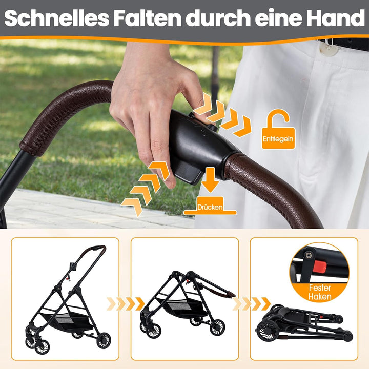 COSTWAY 3 in 1 Hundewagen, Hundebuggy mit verstellbarem Netzdach & Korb & Getränkehalter, Haustiere