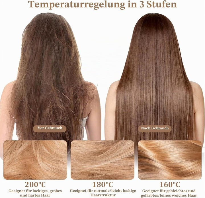 Mini Hair Straightener Brush,Tragbare Taschen-Glättbürste,2 in 1 Mini-Glätteisen Kabellos,Glättbürst