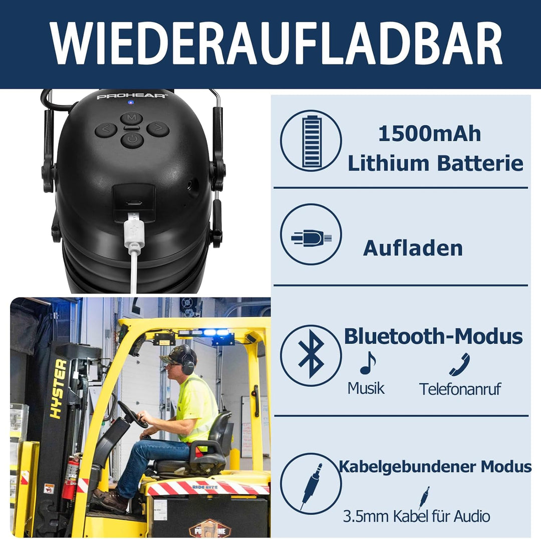 PROHEAR 037 Gehörschutz mit Bluetooth, BT 5.1-Technologie Kopfhörer mit Eingebautem Mikrofon und Lär