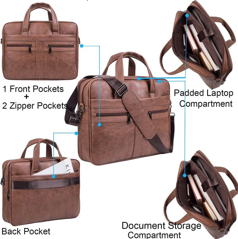 seyfocnia Laptoptasche aus Leder für Herren, 15,6 Zoll 17,3 Zoll Messenger, Aktentasche, Business-Ta