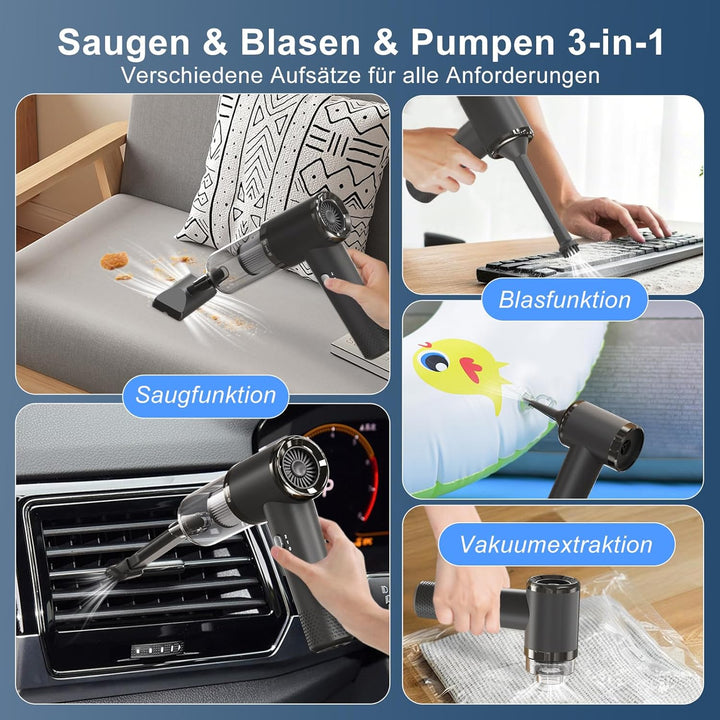 Handstaubsauger Akku, 22000Pa Mini Staubsauger Auto mit 25–35 Minuten, 4 in 1 Autostaubsauger Kabell