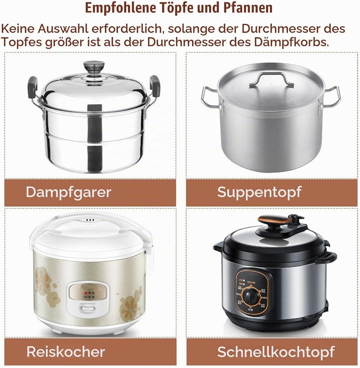 Dampfkorb Einsatz,Edelstahl Dampfgarer Dampfeinsatz für topf, Dünsteinsatz Dampfgarer Topf mit Griff