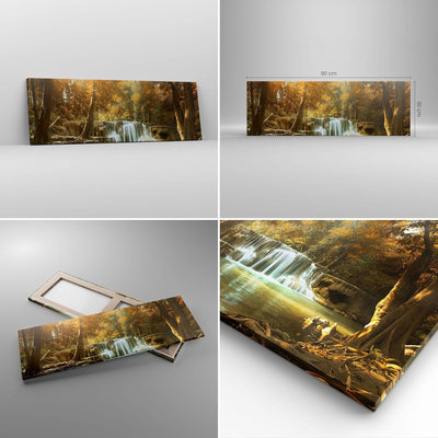 Panorama Bilder auf Leinwand Park Wasserfall Wasser Leinwandbild 90x30cm Wandbilder Dekoration Wohnz