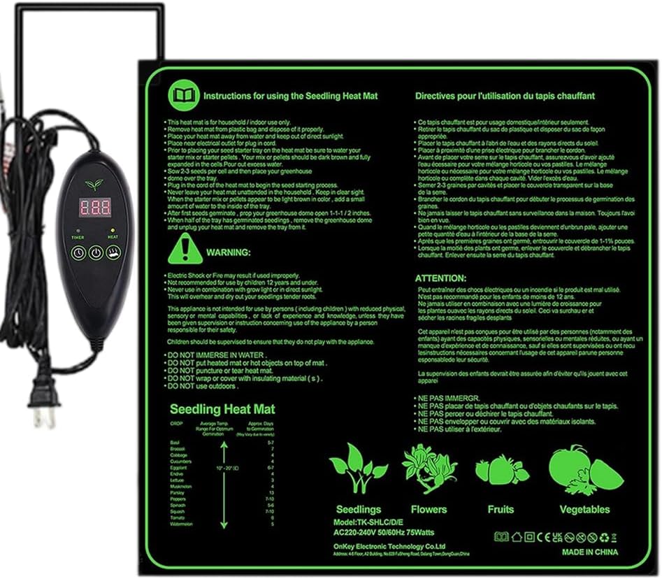 75W Heizmatte Pflanzen Mit Thermostat, 20 * 20 Zoll wasserdichte Sämling Wärmematte Mit 6 Temperatur