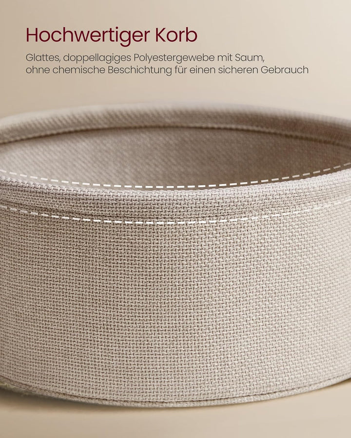 VASAGLE Beistelltisch rund, Kleiner Tisch, Couchtisch mit Steckdose, Wohnzimmertisch, Korb aus Stoff