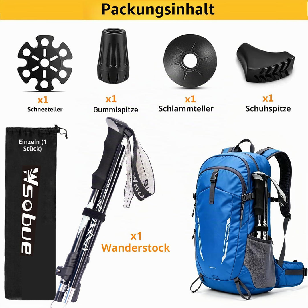 Trekkingstock, zusammenklappbarer Wanderstock für Herren und Damen, ultraleichter Aluminium-Skistock
