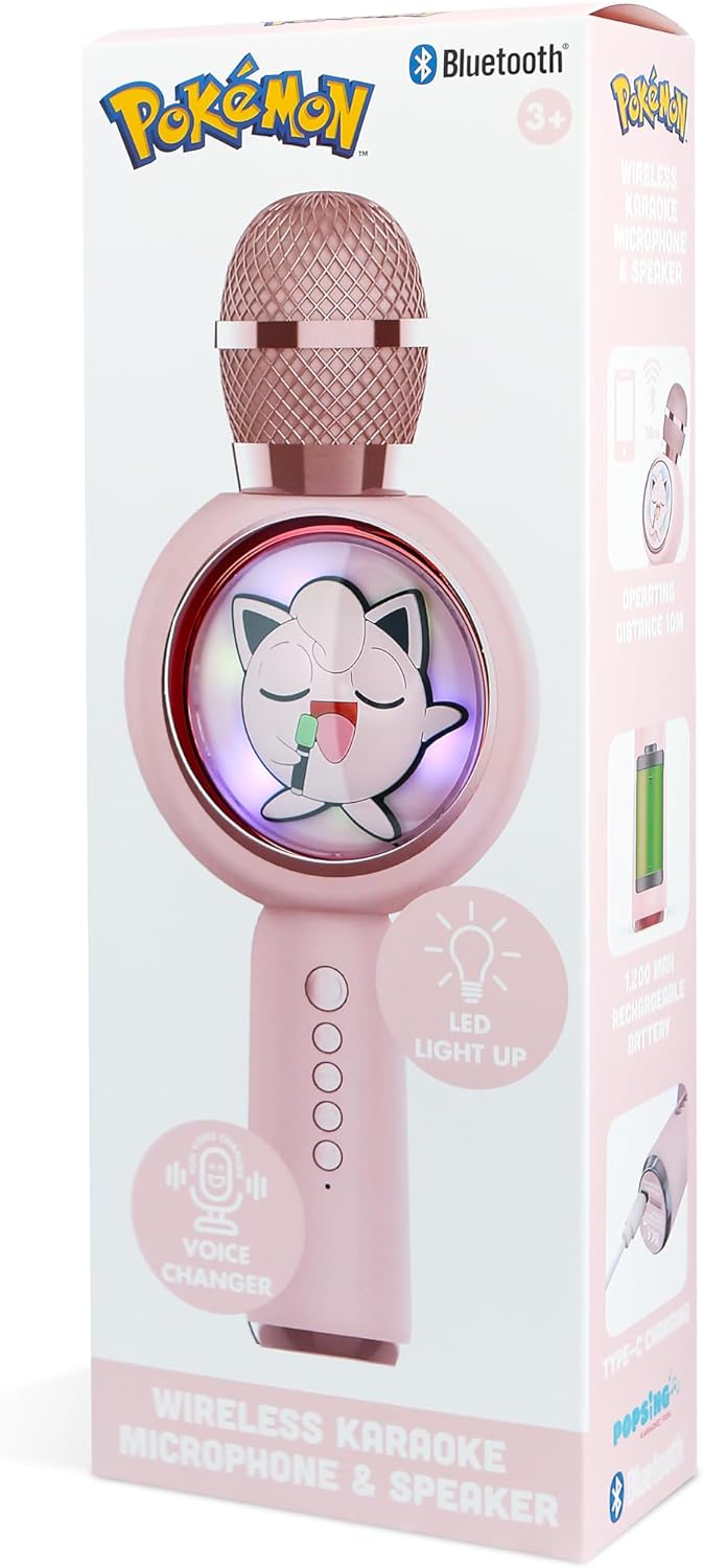 OTL Technologies Pokemon Jiggly Puff Popsing LED Light Up Wireless Karaoke Mikrofon mit Voice Change