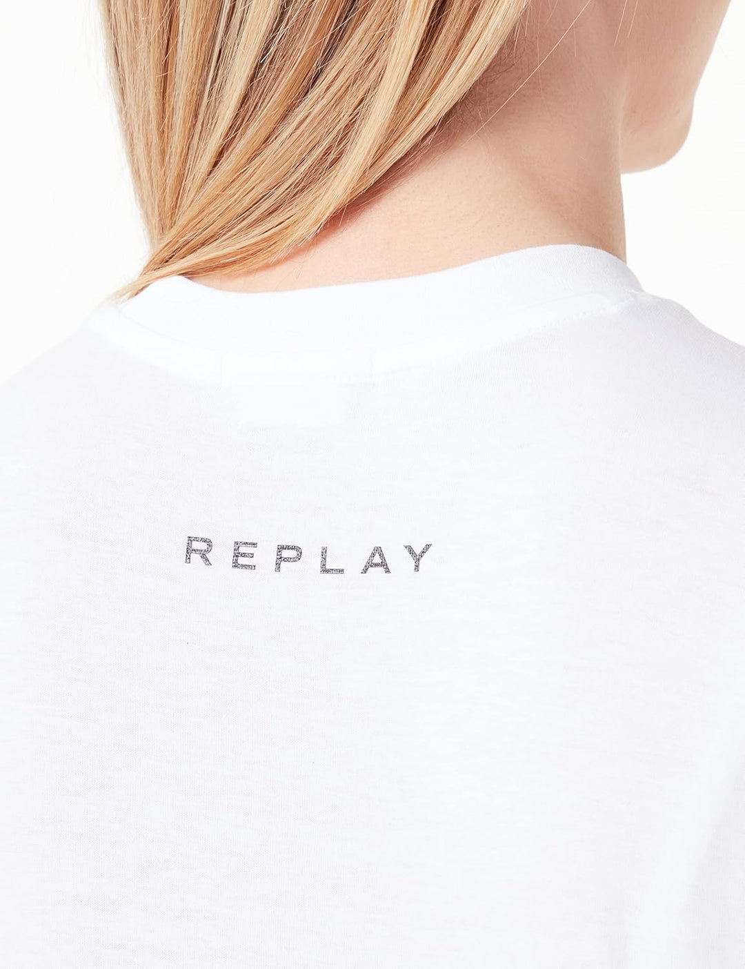 Replay Damen T-Shirt Kurzarm aus Jersey, Optical White 001