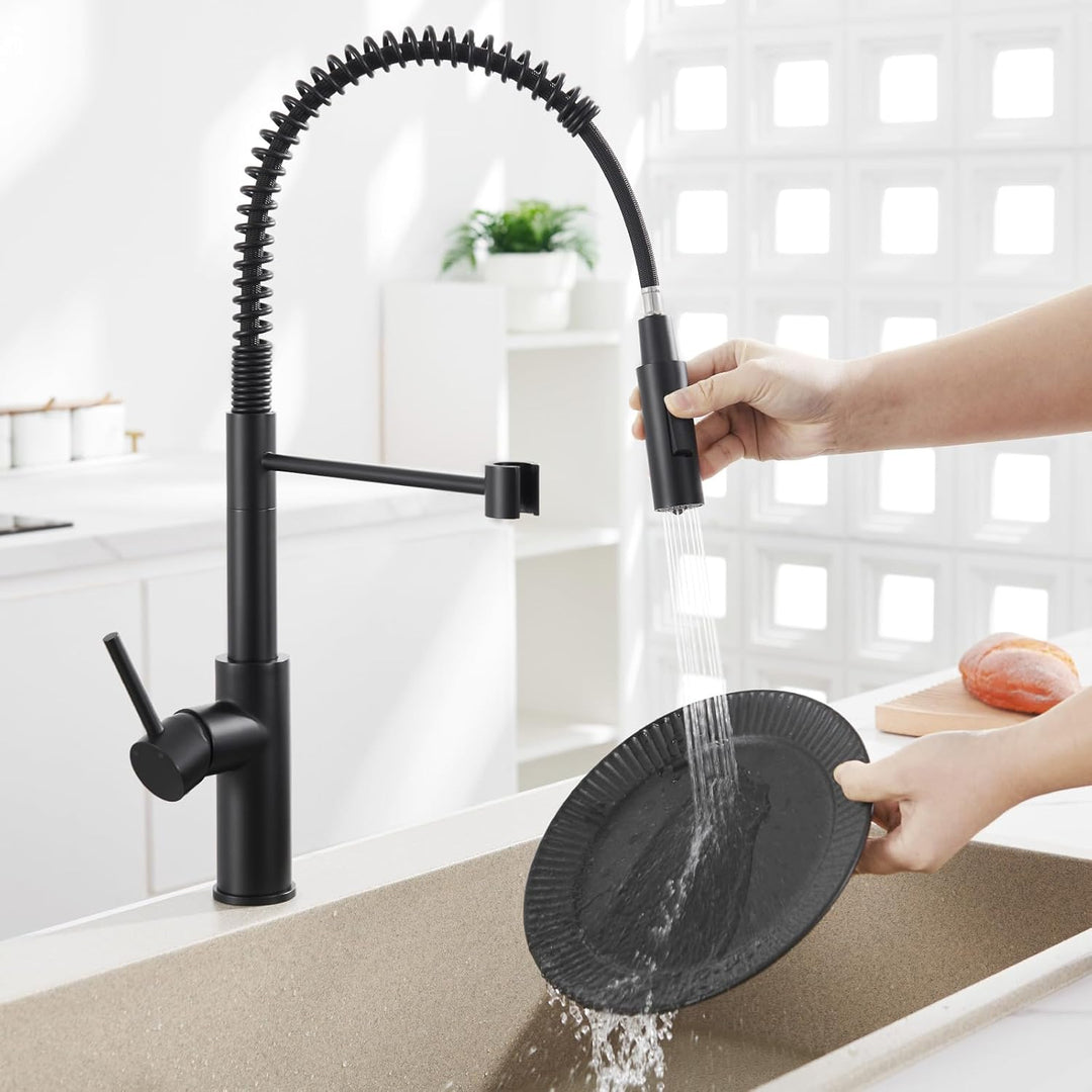 CECIPA Hochdruck Wasserhahn Küche Schwarz mit 2 Strahlarten, Hoher Bogen Küchenarmatur mit Herunterz