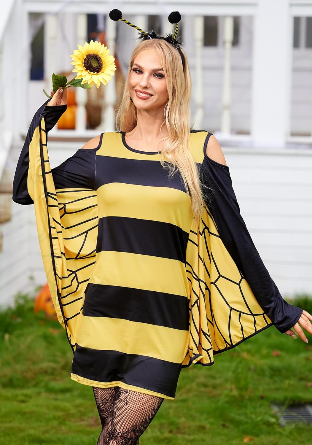 For G and PL Damen Halloween Karneval Langarm Insekt Cosplay Kostüm Kalte Schulter Party Kleid S-XXL