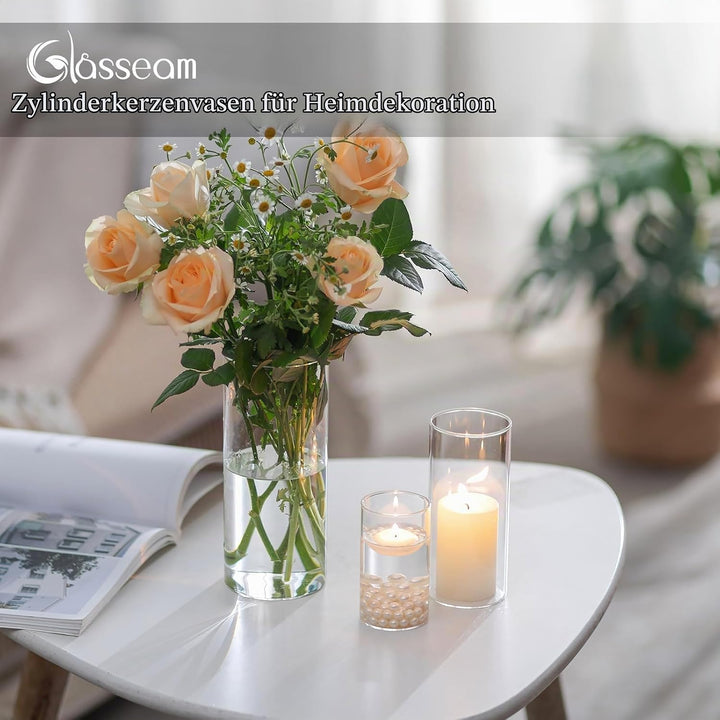 Glasseam Deko Vase Glas Zylinder Tischdeko 10 Satz Blumen Vasen Set Modern Glasvase Rund Glaszylinde
