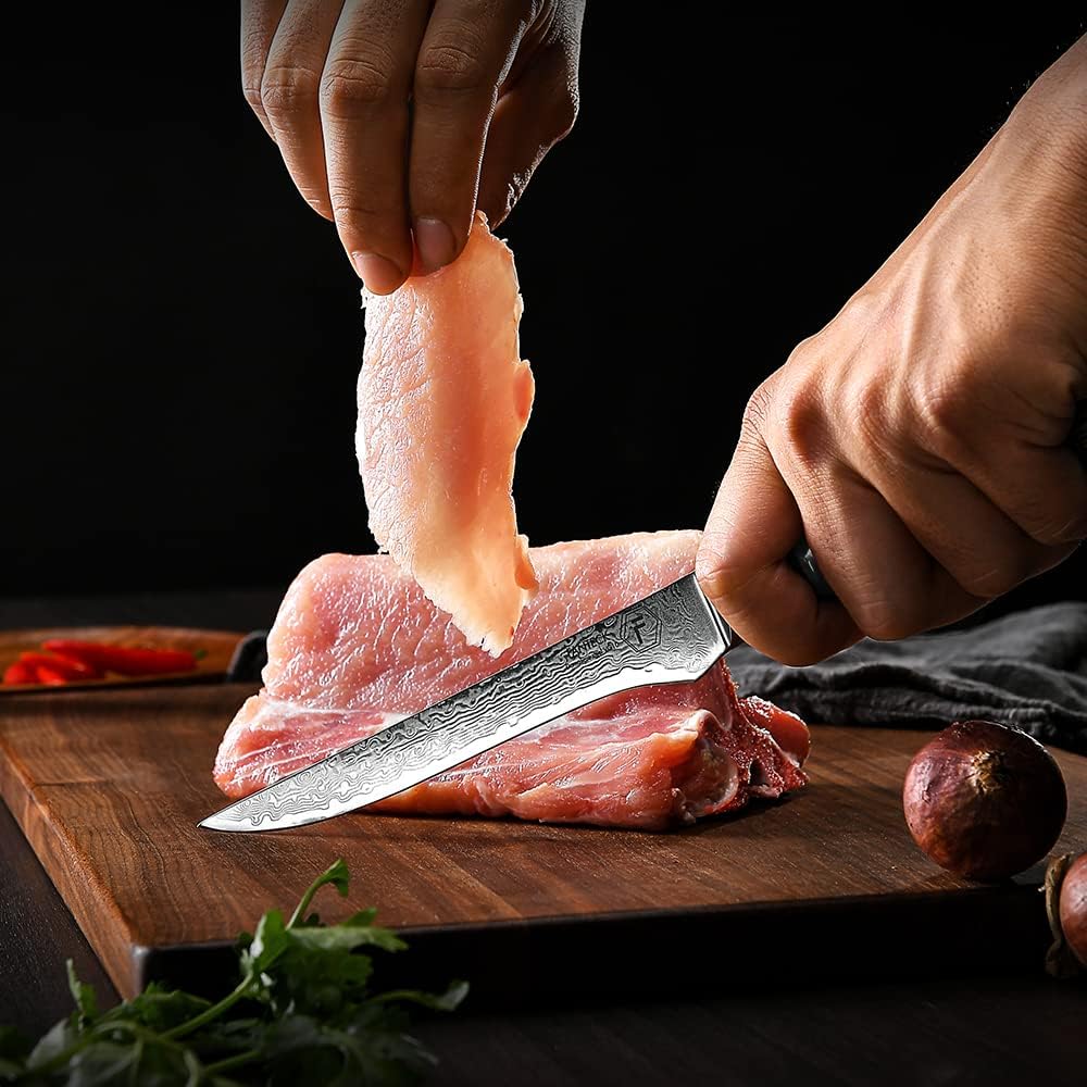 FANTECK Ausbeinmesser Damast, 14cm Fisch Filetiermesser Küchenmesser Profi Messer aus VG-10 67 Lagen