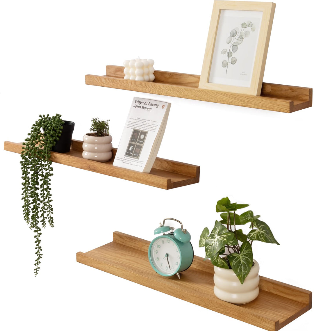 Bilderleiste Holz, 3er-Set Eiche Wandregal Holz Regal Massiv Schweberegal gewürzregal regalbrett Ide