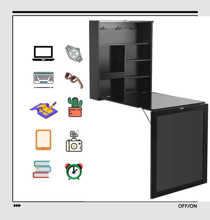 RELAX4LIFE Wandtisch klappbar, Klappschreibtisch mit Tafel & 6 Fächern, Multifunktionaler Klapptisch