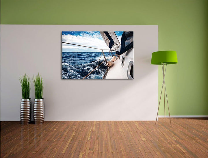 Pixxprint Die weissen Segel der Yacht als Leinwandbild/Grösse: 100x70 cm/Wandbild/Kunstdruck/fertig