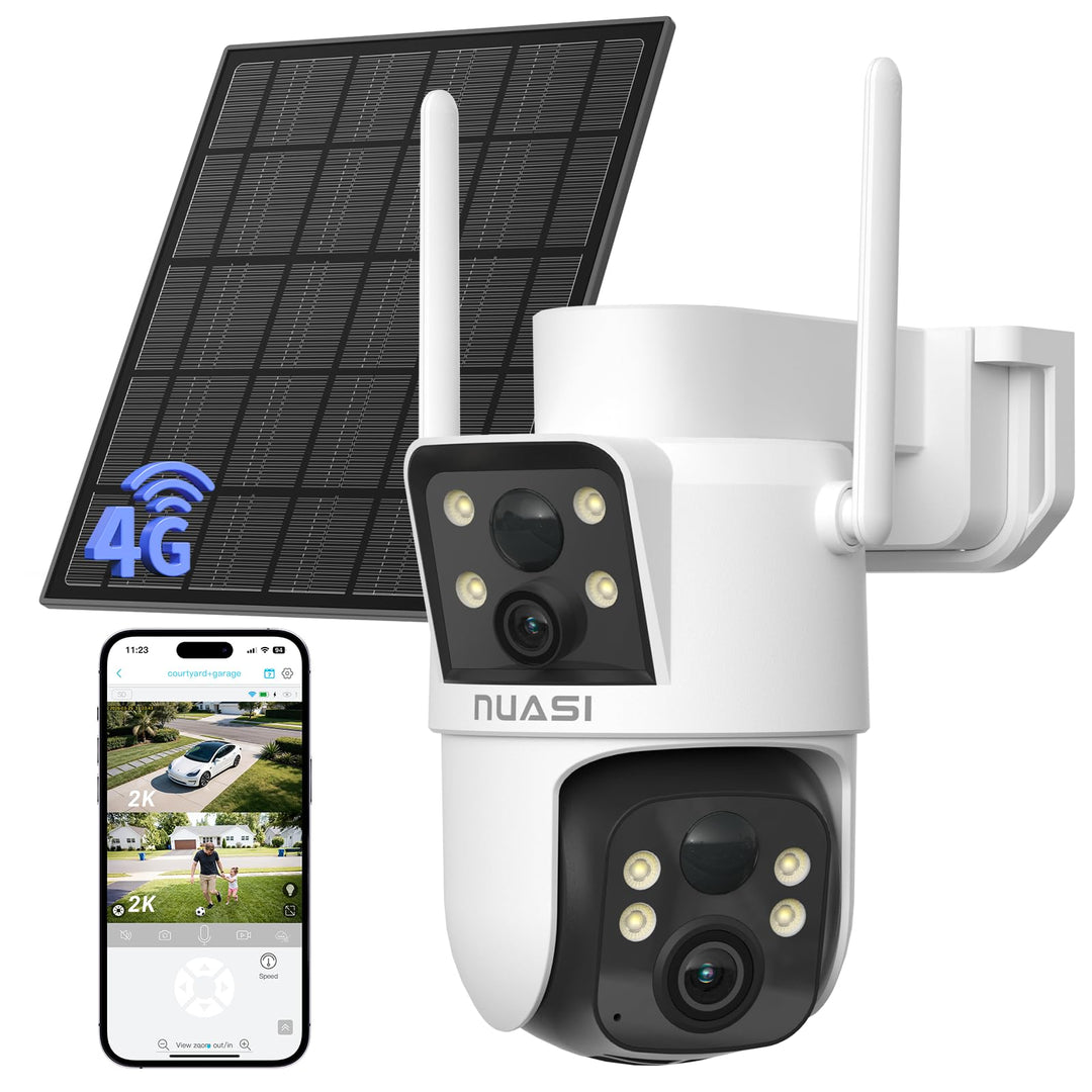 4G LTE Solar Überwachungskamera Aussen, 2K+2K Dual-Lens | PTZ Kamera, No WLAN kabellose Aussenkamera