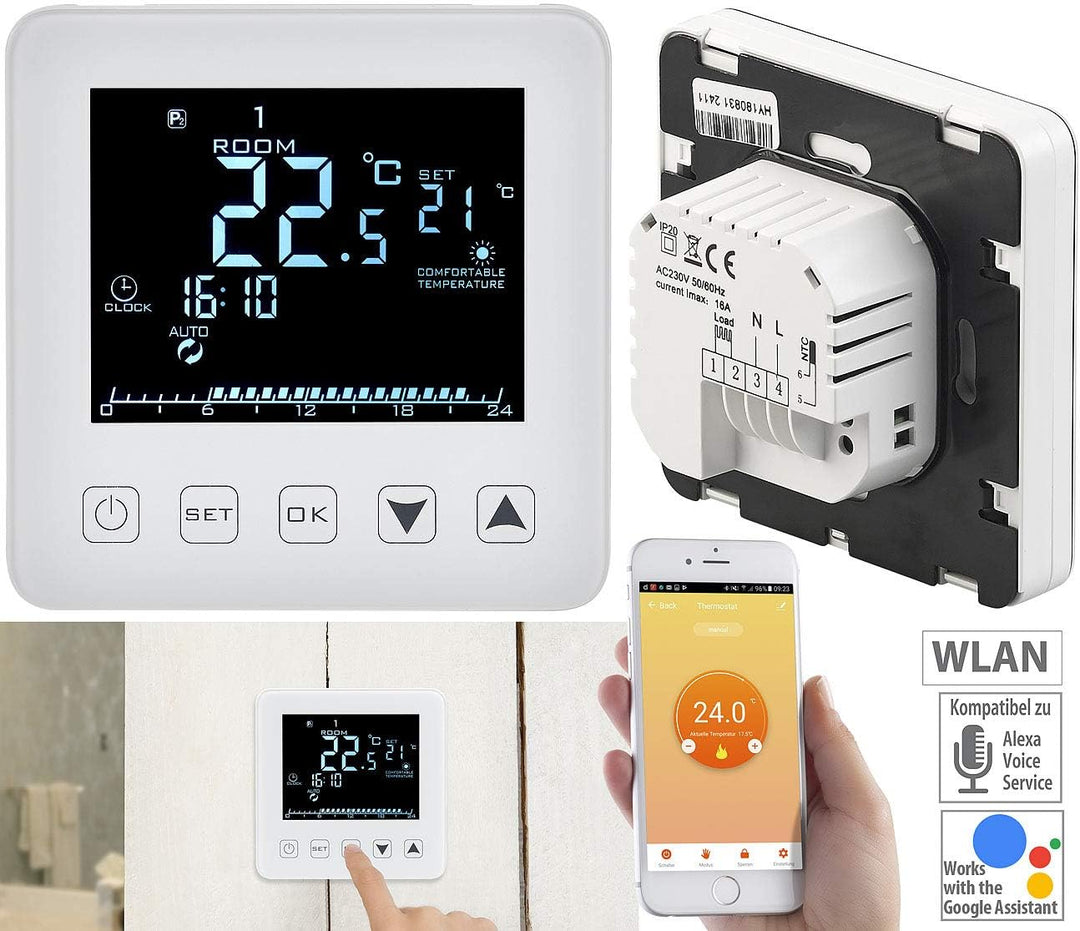 revolt Heizung Raumthermostat: 4er-Set WLAN-Thermostate für Fussbodenheizungen, für Siri, Alexa & GA