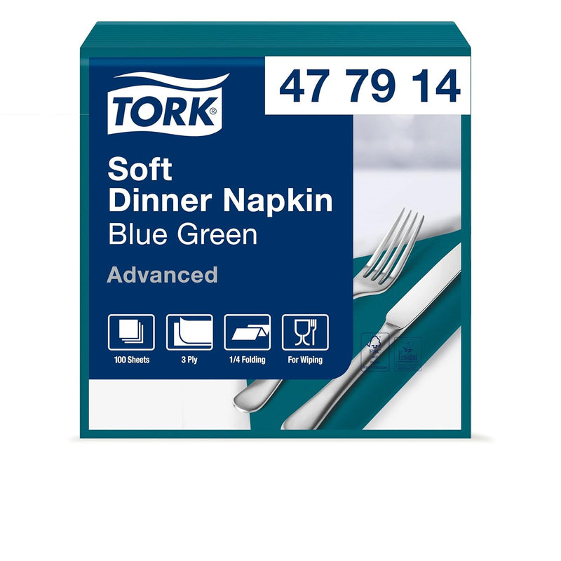 Tork 477914 Soft Dinnerserviette Blaugrün / Papierservietten 3 lagig / Ideale Qualität und Grösse fü