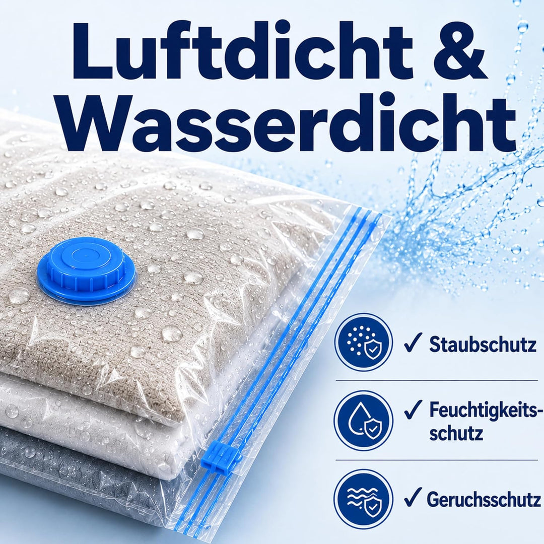 Vakuumbeutel mit Pumpe – 6er Set XXL 100x80 cm, elektrische Vakuumpumpe für Kleidung & Bettdecken |
