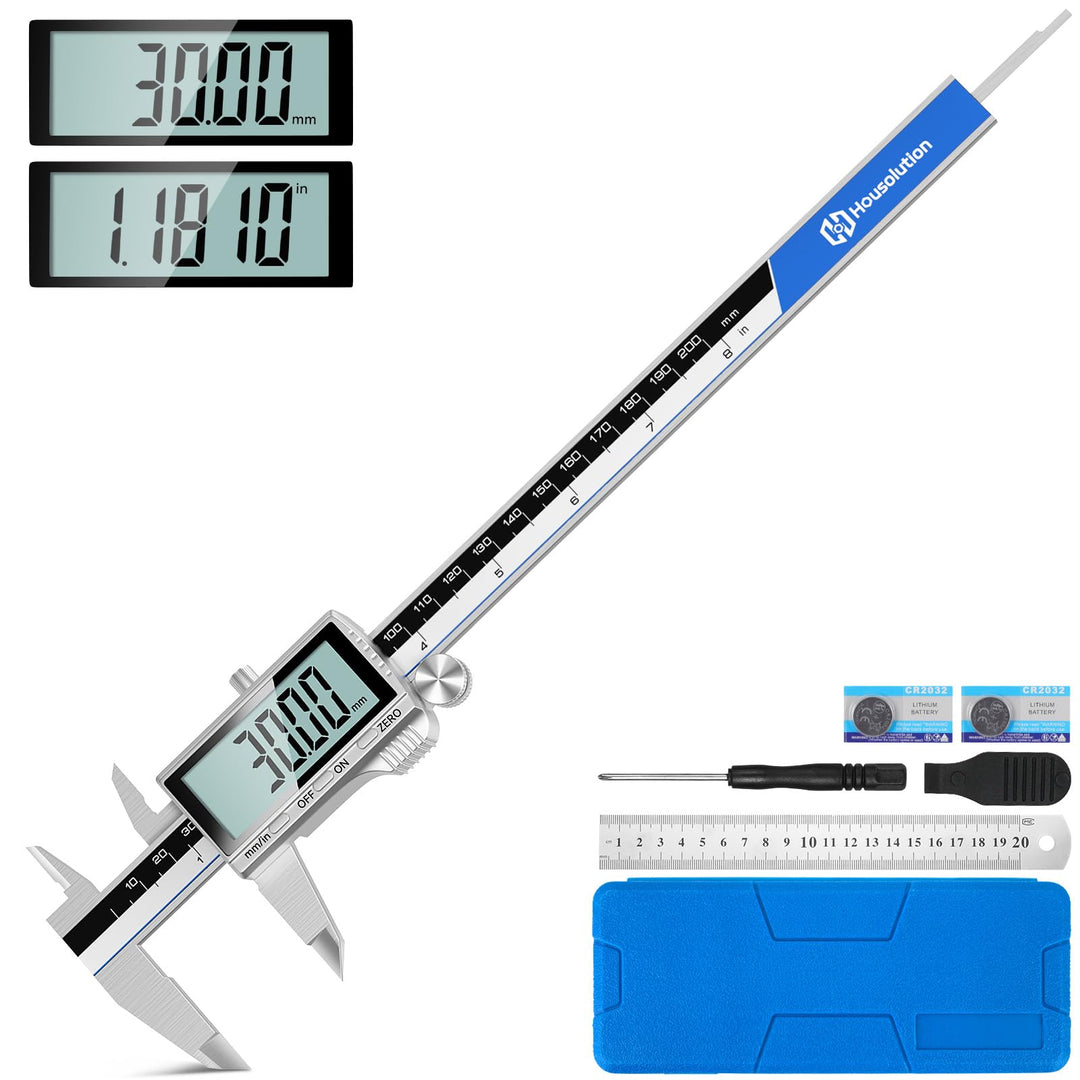Housolution Digitaler Messschieber, 8Zoll Messschieber mit grossem LCD-Bildschirm, Zoll/MM-Schalter,