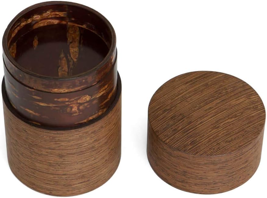 Denshiro - japanische Teedose rund 150g losen Tee, Obizutsu Wenge, braun, Wenge-Holz und Kirsch-Baum