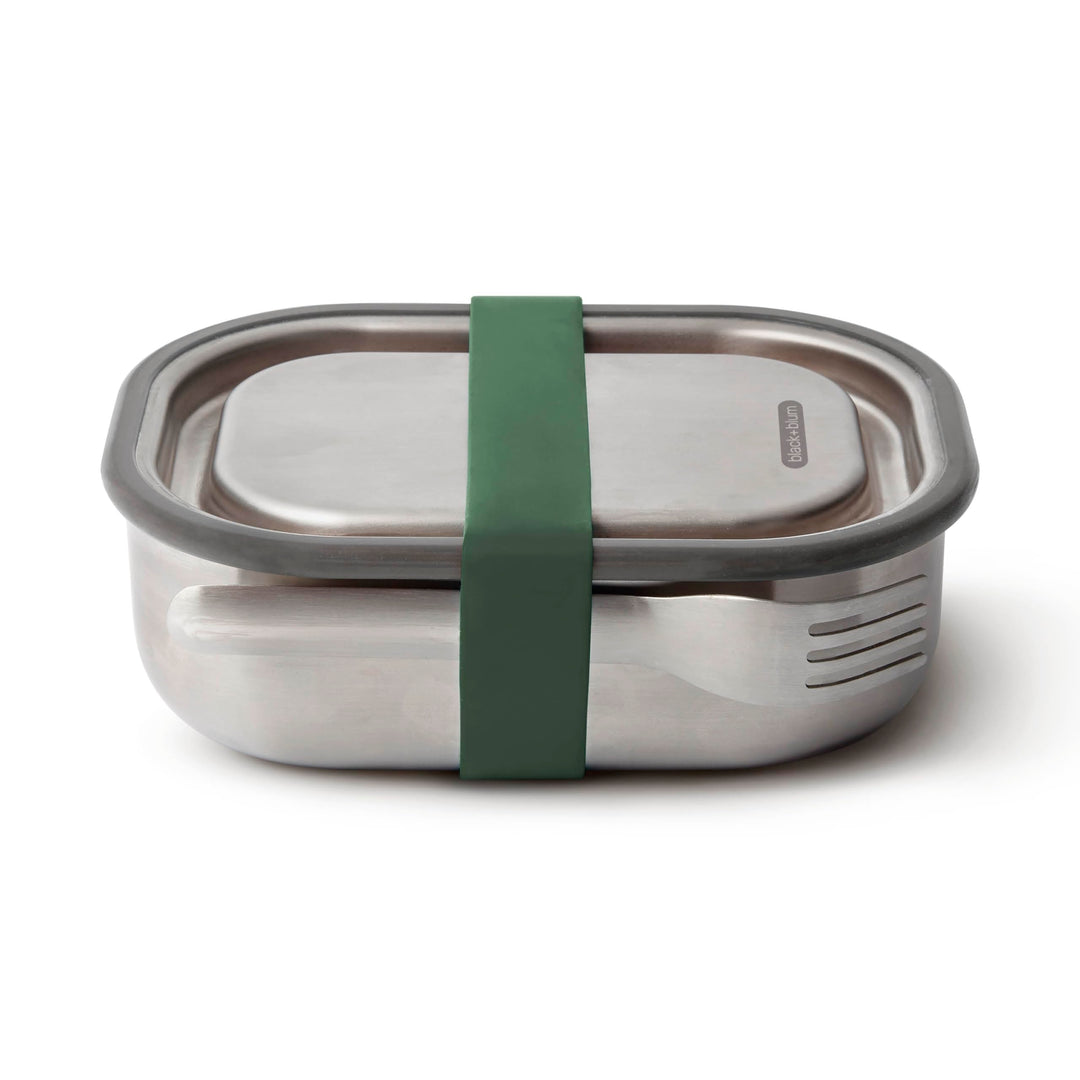 black+blum Lunchbox Edelstahl 600ml | Olive | 3-in-1 | Vakuumverschluss- 100% auslaufsicher | inkl.