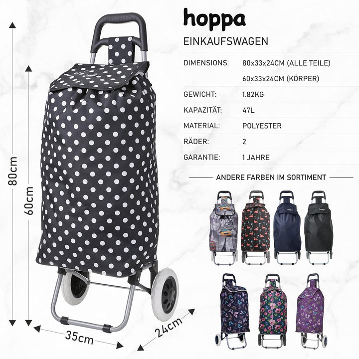 Hoppa 47L Stabiler Einkaufstrolley klappbar Shoppingtrolley multifunktional Einkaufsroller abnehmbar