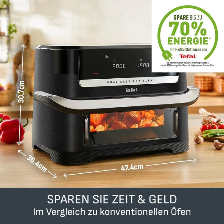 Tefal Dual Easy Fry Flex Heissluftfritteuse 9L – Airfryer mit 2 Kammern & GiantZone, FlexCook-Trennw