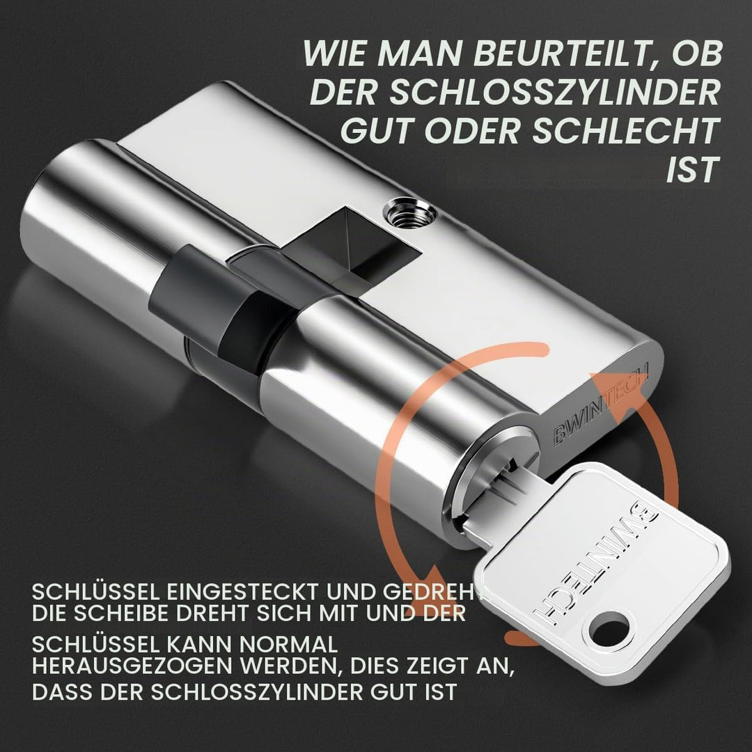 Bwintech 1 Stück 40/50mm Euro Messingzylinder, 90mm Schlüssel/Schlüssel zylinderschloss Mit 5 Horizo