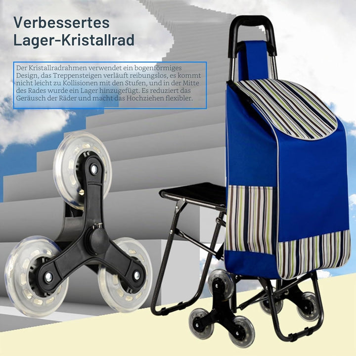 Einkaufstrolley, faltbar, mit Sitz, tragbar, zwei Dreifachräder für einfaches Treppensteigen, Nutzwa