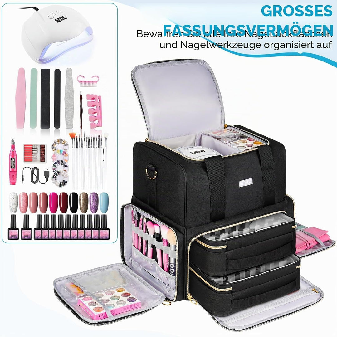 Nagellack Tasche,Doppelschichtige Nagellack Aufbewahrung Organizer Tasche für 80 Flaschen (15 ml) un