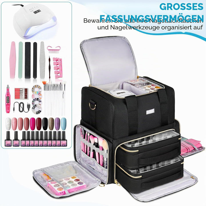 Nagellack Tasche,Doppelschichtige Nagellack Aufbewahrung Organizer Tasche für 80 Flaschen (15 ml) un