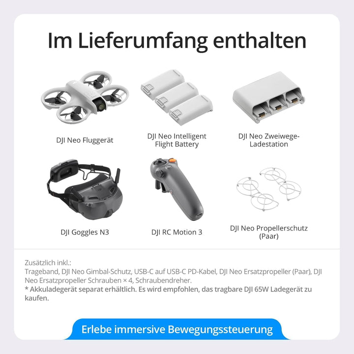DJI Neo Motion Fly More Combo, Mini drohne mit 4K UHD-Kamera selbstfliegende Drohne, die dir folgt,