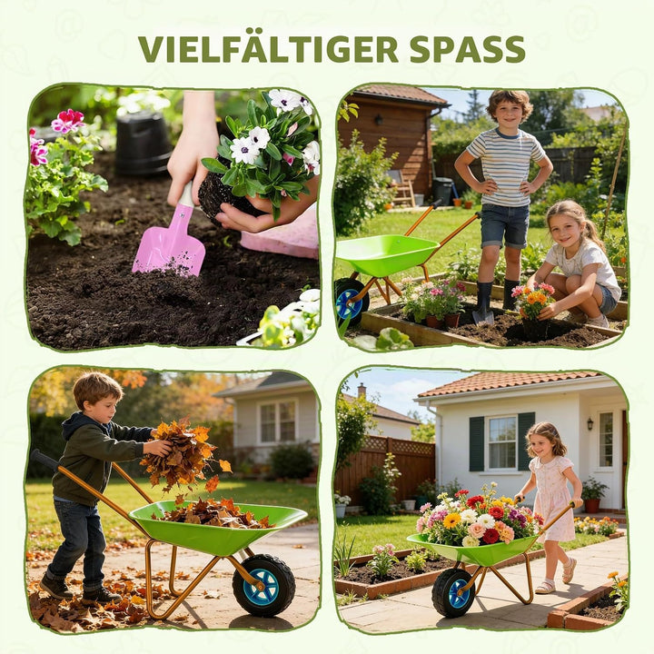 Schubkarrenset für Kinder, Gartenschubkarre en Metal, Kinder Gartengeräte, Gartenwerkzeug Kinder zum