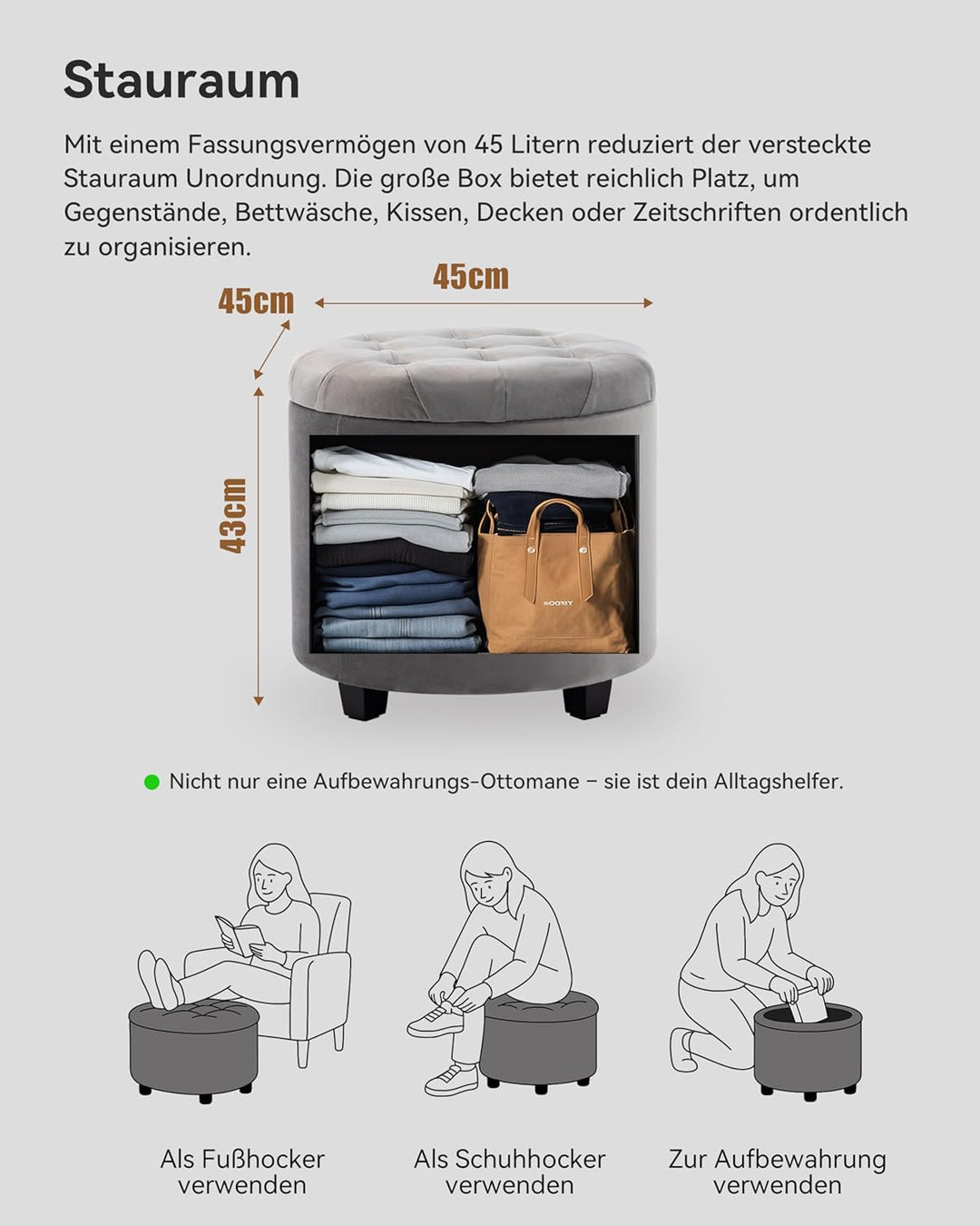 HNNHOME Sitzhocker mit Stauraum, Sitzwürfel mit Deckel, Sitztruhe, Fussbank Truhen Aufbewahrungsbox,