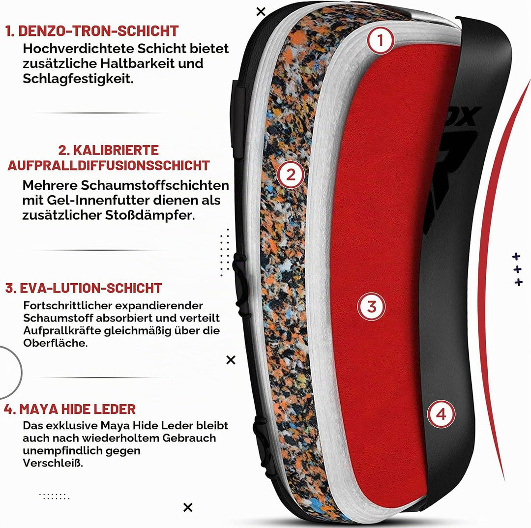 RDX Schlagpolster zum Kampfsport, Curved Trittschlagpolster Kickboxen, Muay Thai Training, Maya Hide