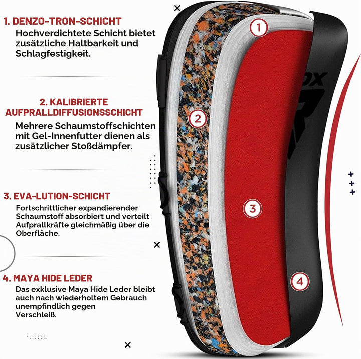 RDX Schlagpolster zum Kampfsport, Curved Trittschlagpolster Kickboxen, Muay Thai Training, Maya Hide