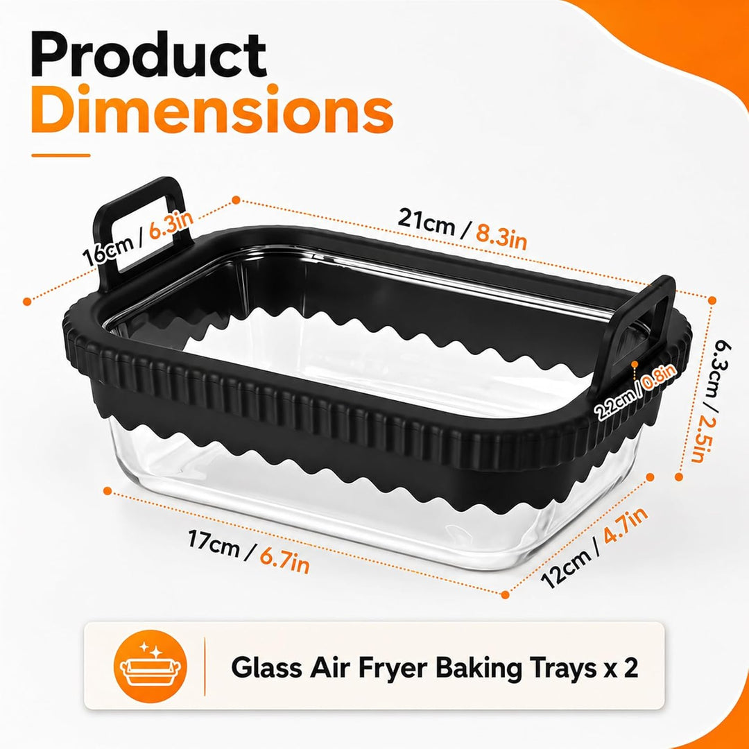 2 Stk Glas Airfryer Zubehör Auflaufform für Heissluftfritteuse Glas Airfryer Glasbehälter Kompatibel